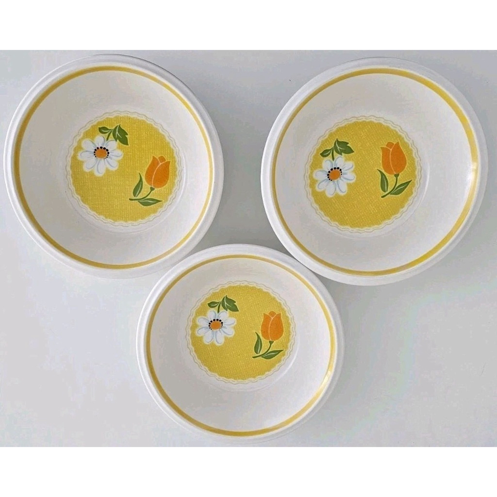 3 Vintage Mikasa International Brushed Denims Yellow Daisy 7" Bowls | Japan